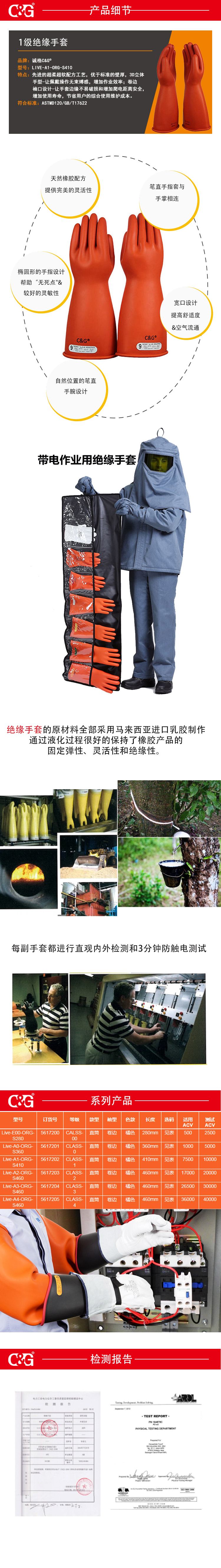 1級(jí)絕緣手套橘色直筒款